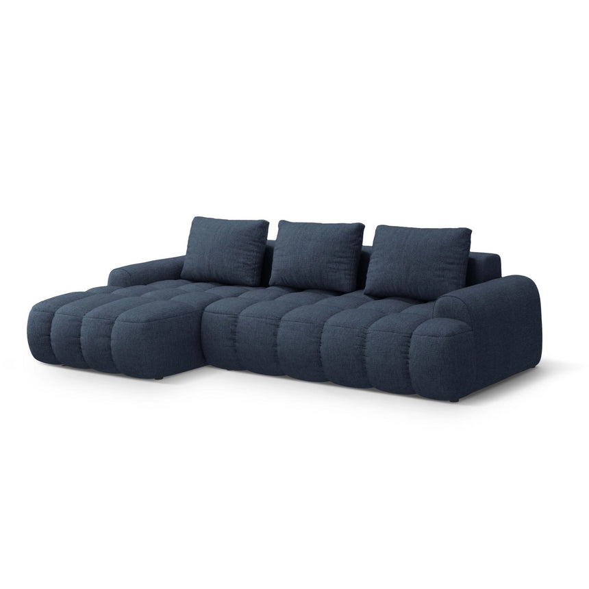 Linz 3-Sitzer Ecksofa mit Schlaffunktion, Linke Seite, aus Strukturierter Stoff in Dunkelblau (Sorella 77), 275x142 cm von Cosmopolitan Design – Bild 4
