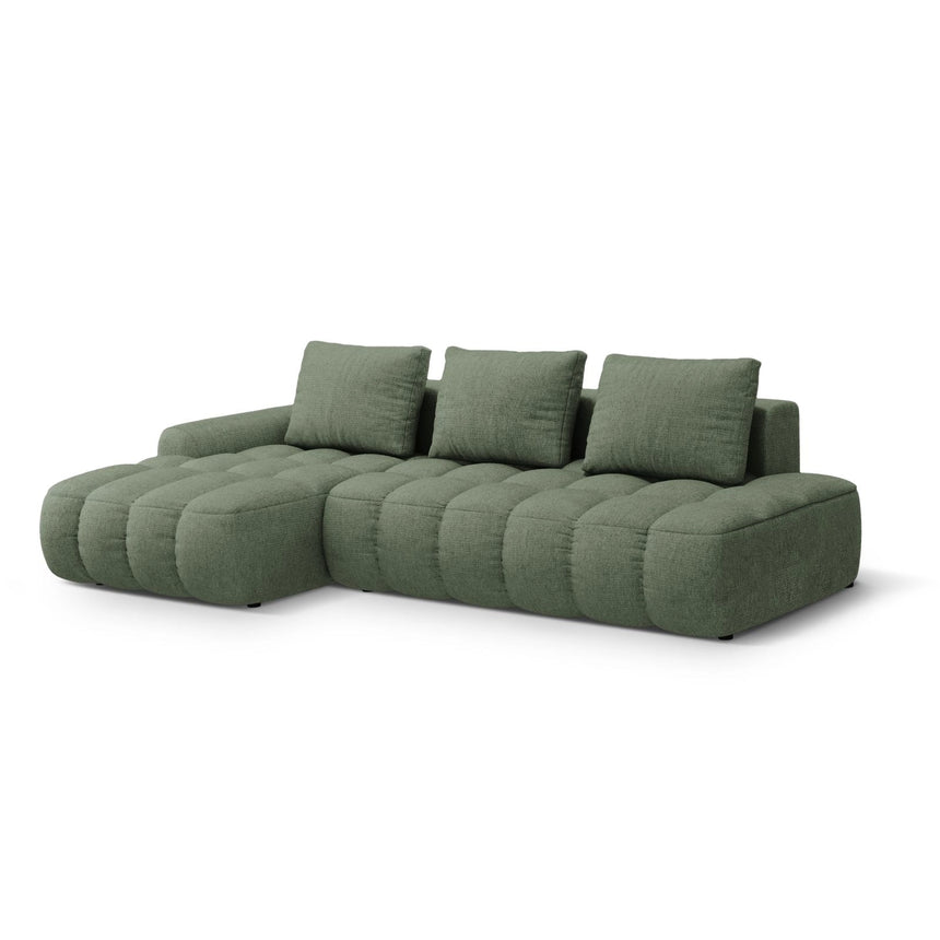 Linz 3-Sitzer Ecksofa mit Schlaffunktion, Linke Seite, aus Strukturierter Stoff in Dunkles olivgrün (Sorella 34), 275x142 cm von Cosmopolitan Design – Bild 4