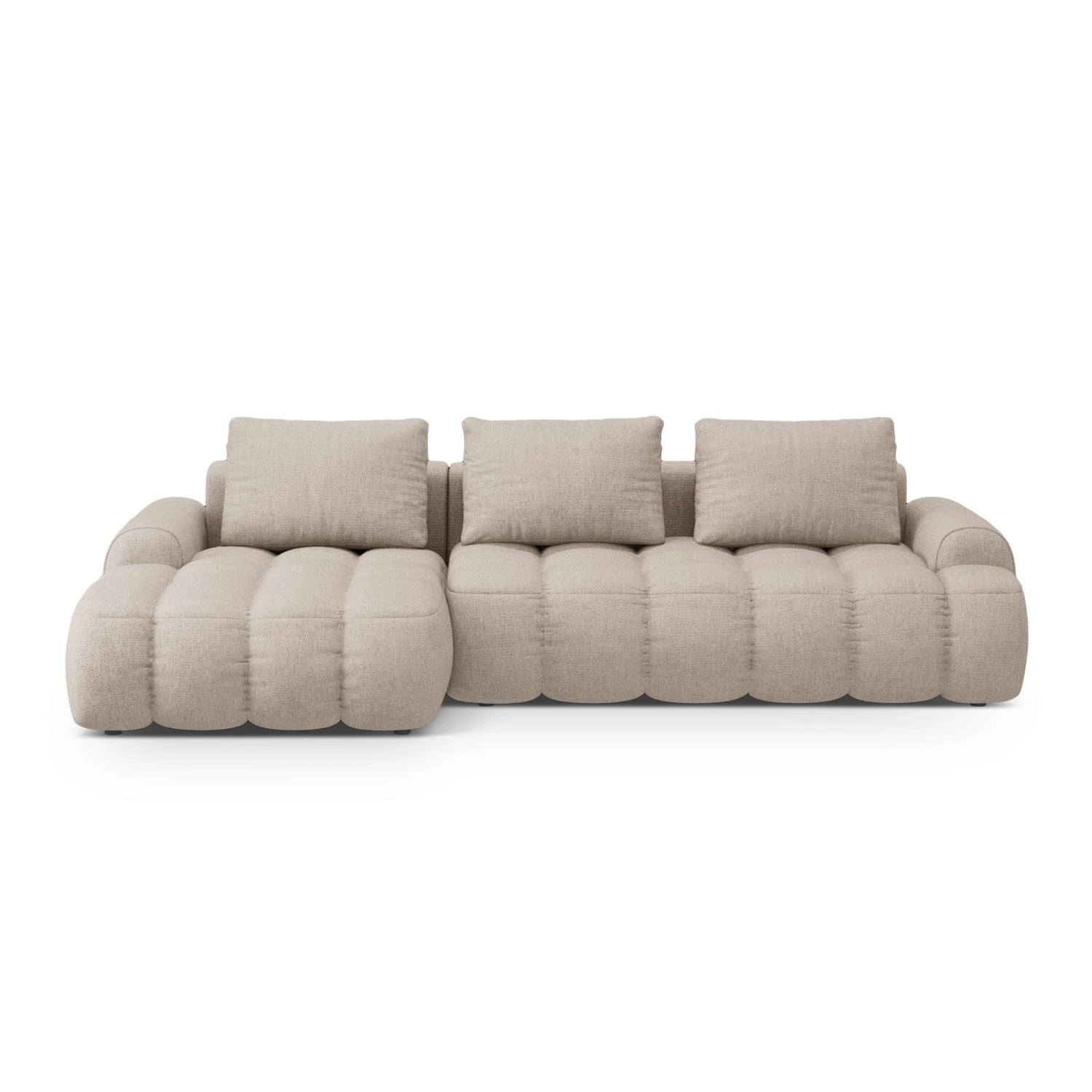 Linz 3-Sitzer Ecksofa mit Schlaffunktion, Linke Seite, aus Strukturierter Stoff in Sand (Sorella 05), 275x142 cm von Cosmopolitan Design – Bild 1