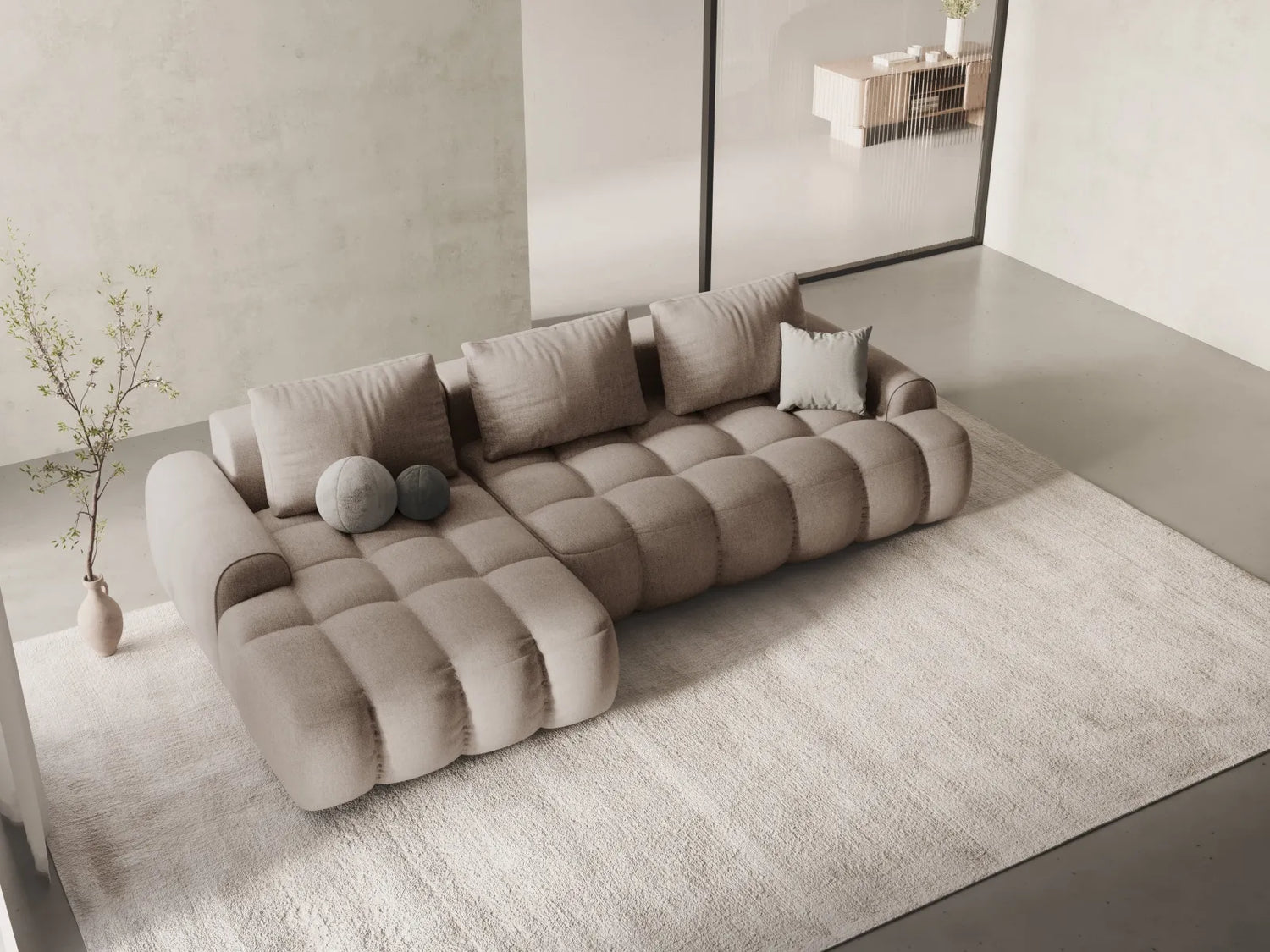 Linz 3-Sitzer Ecksofa mit Schlaffunktion, Linke Seite, aus Strukturierter Stoff in Sand (Sorella 05), 275x142 cm von Cosmopolitan Design – Bild 2