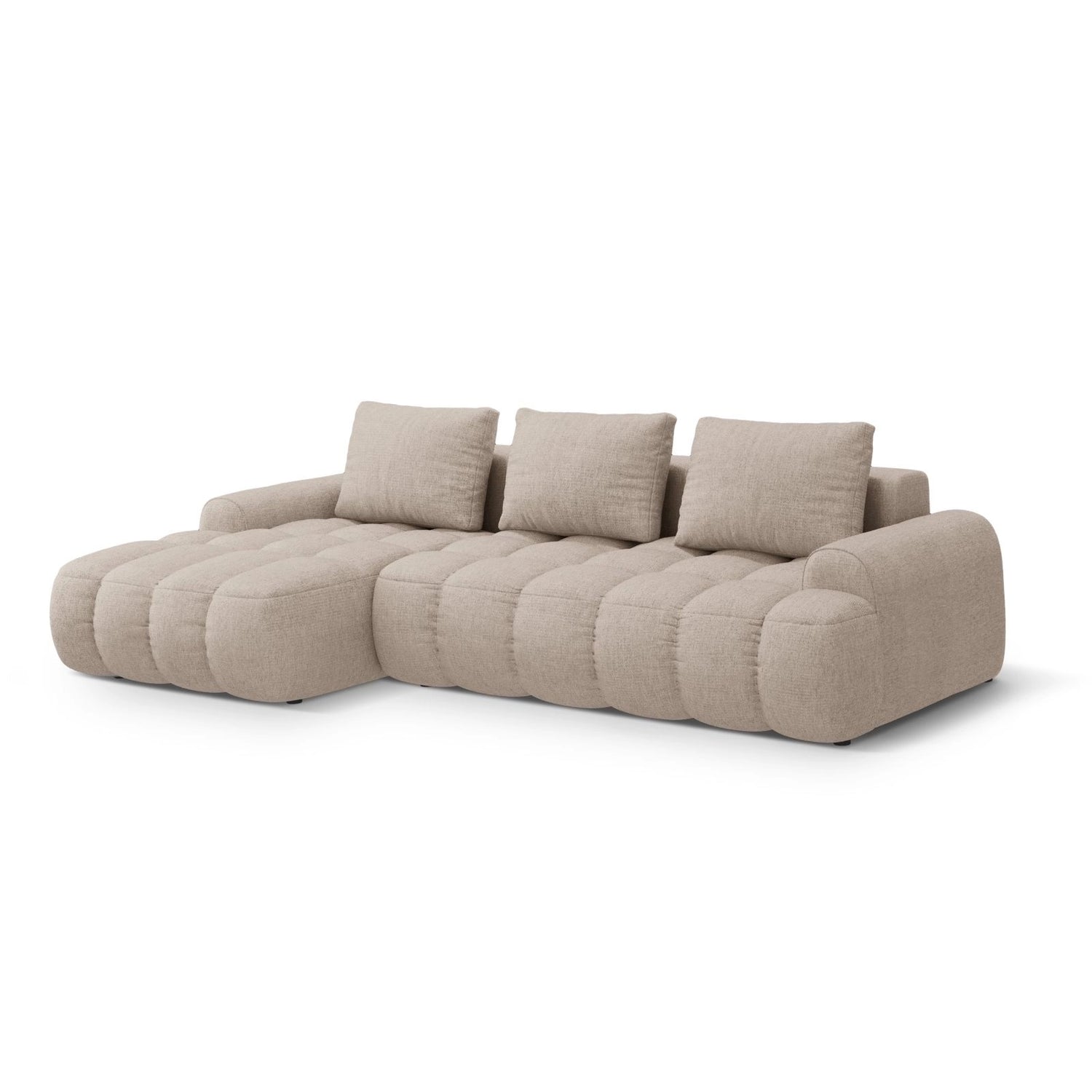 Linz 3-Sitzer Ecksofa mit Schlaffunktion, Linke Seite, aus Strukturierter Stoff in Sand (Sorella 05), 275x142 cm von Cosmopolitan Design – Bild 4