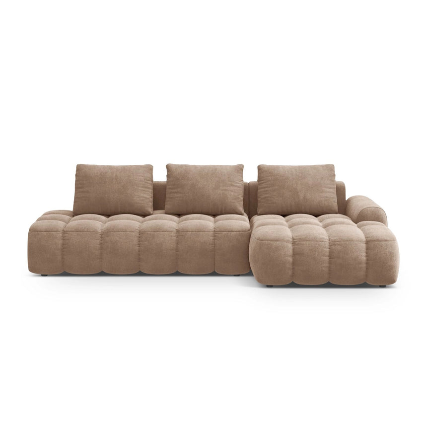 Linz 3-Sitzer Ecksofa mit Schlaffunktion, Rechte Seite, aus Samt in Dunkelbeige (Vogue 3), 275x142 cm von Cosmopolitan Design – Bild 1