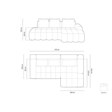 Linz 3-Sitzer Ecksofa mit Schlaffunktion, Rechte Seite, aus Samt in Dunkelbeige (Vogue 3), 275x142 cm von Cosmopolitan Design – Bild 3