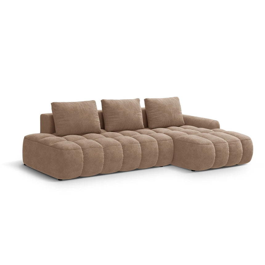 Linz 3-Sitzer Ecksofa mit Schlaffunktion, Rechte Seite, aus Samt in Dunkelbeige (Vogue 3), 275x142 cm von Cosmopolitan Design – Bild 4