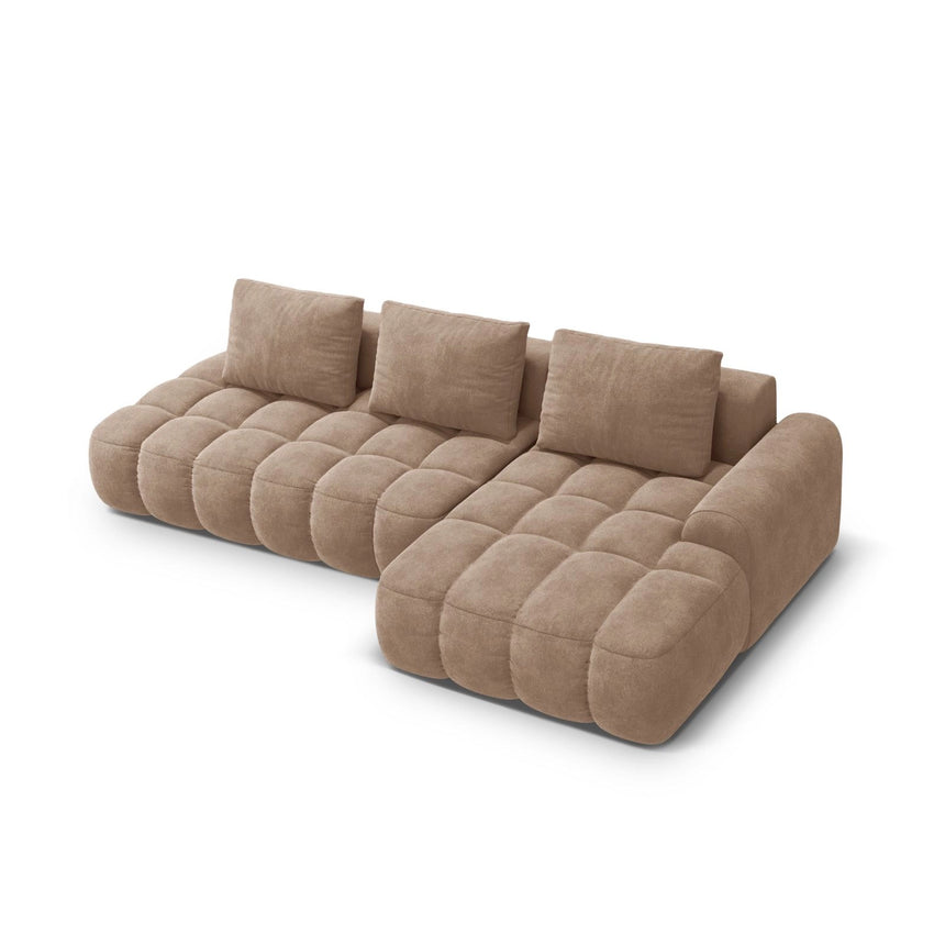 Linz 3-Sitzer Ecksofa mit Schlaffunktion, Rechte Seite, aus Samt in Dunkelbeige (Vogue 3), 275x142 cm von Cosmopolitan Design – Bild 5