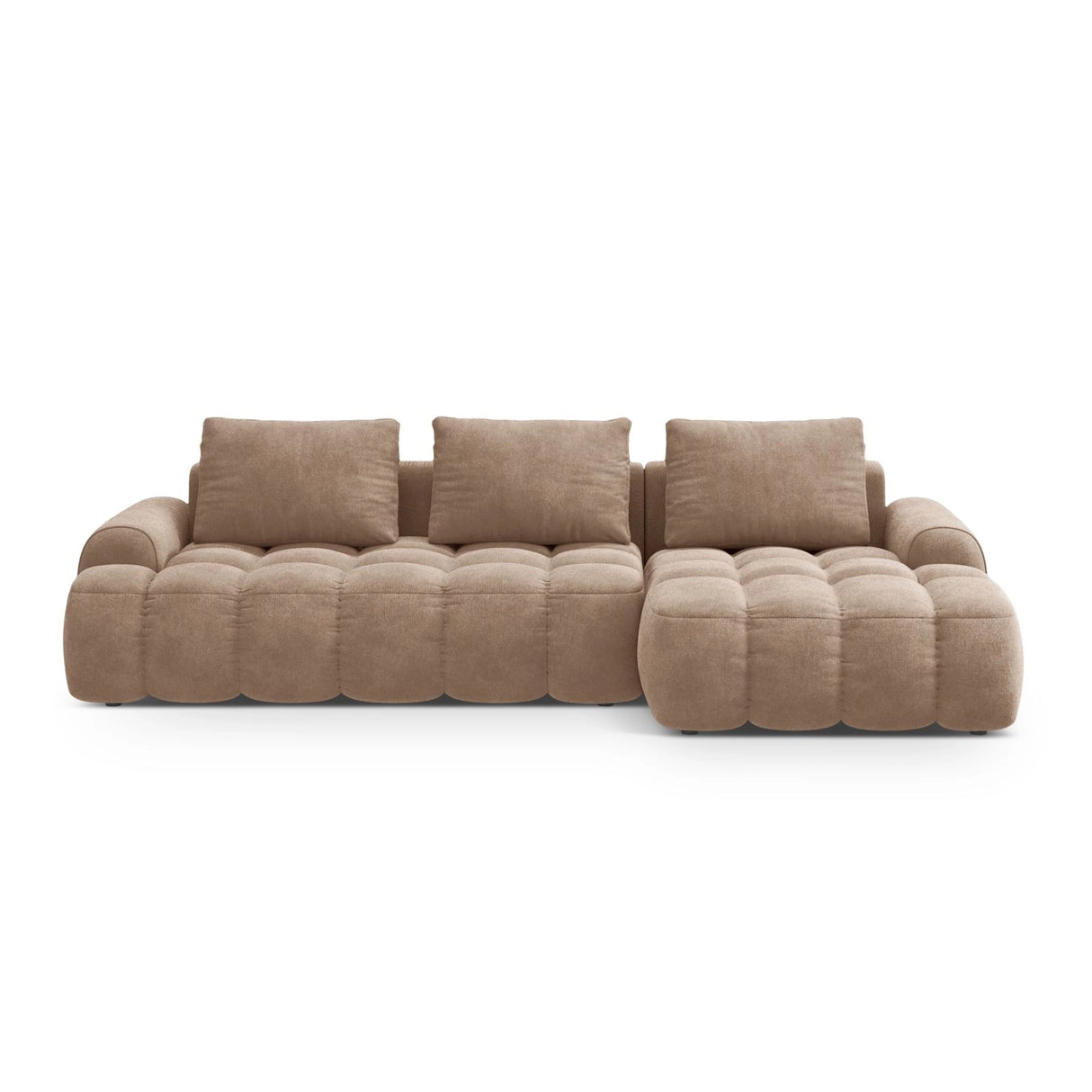 Linz 3-Sitzer Ecksofa mit Schlaffunktion, Rechte Seite, aus Samt in Dunkelbeige (Vogue 3), 275x142 cm von Cosmopolitan Design – Bild 1