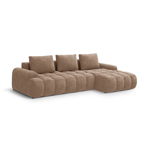 Linz 3-Sitzer Ecksofa mit Schlaffunktion, Rechte Seite, aus Samt in Dunkelbeige (Vogue 3), 275x142 cm von Cosmopolitan Design – Bild 4