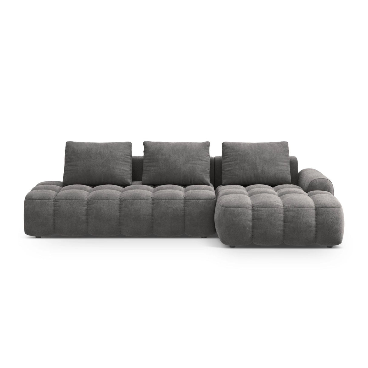 Linz 3-Sitzer Ecksofa mit Schlaffunktion, Rechte Seite, aus Samt in Grau (Vogue 15), 275x142 cm von Cosmopolitan Design – Bild 1