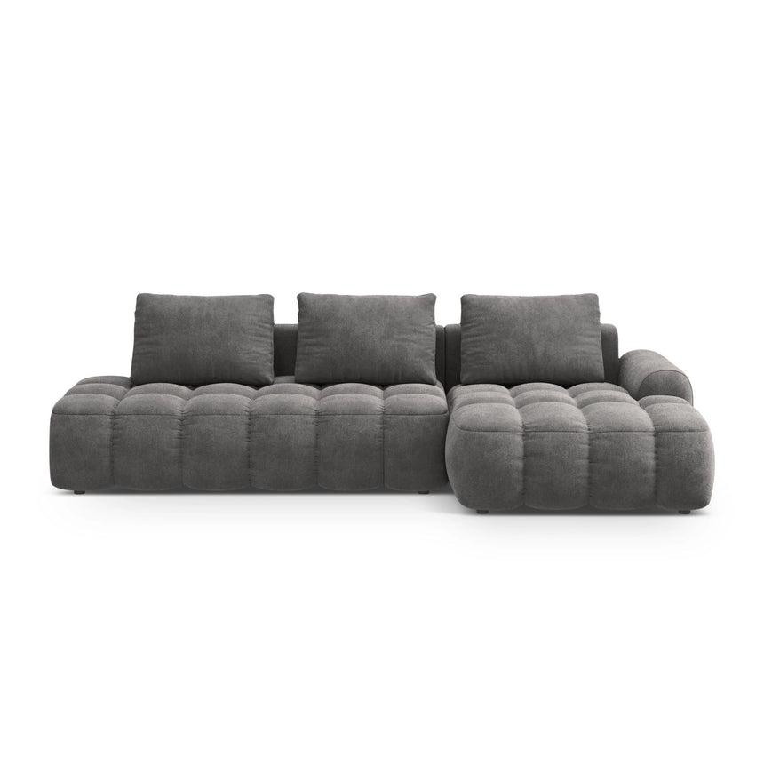 Linz 3-Sitzer Ecksofa mit Schlaffunktion, Rechte Seite, aus Samt in Grau (Vogue 15), 275x142 cm von Cosmopolitan Design – Bild 1