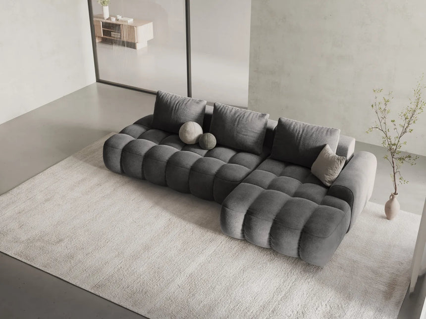 Linz 3-Sitzer Ecksofa mit Schlaffunktion, Rechte Seite, aus Samt in Grau (Vogue 15), 275x142 cm von Cosmopolitan Design – Bild 2