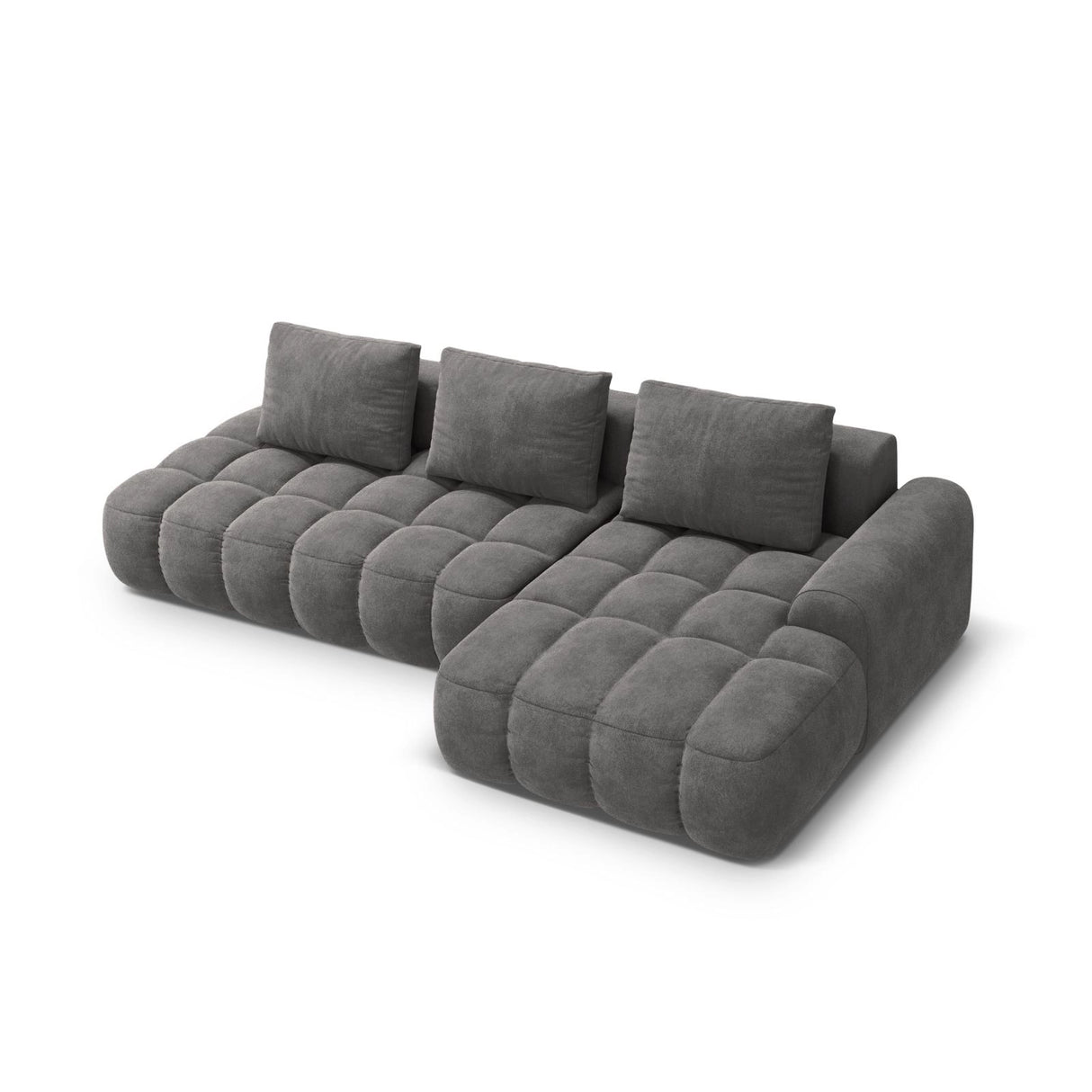 Linz 3-Sitzer Ecksofa mit Schlaffunktion, Rechte Seite, aus Samt in Grau (Vogue 15), 275x142 cm von Cosmopolitan Design – Bild 5