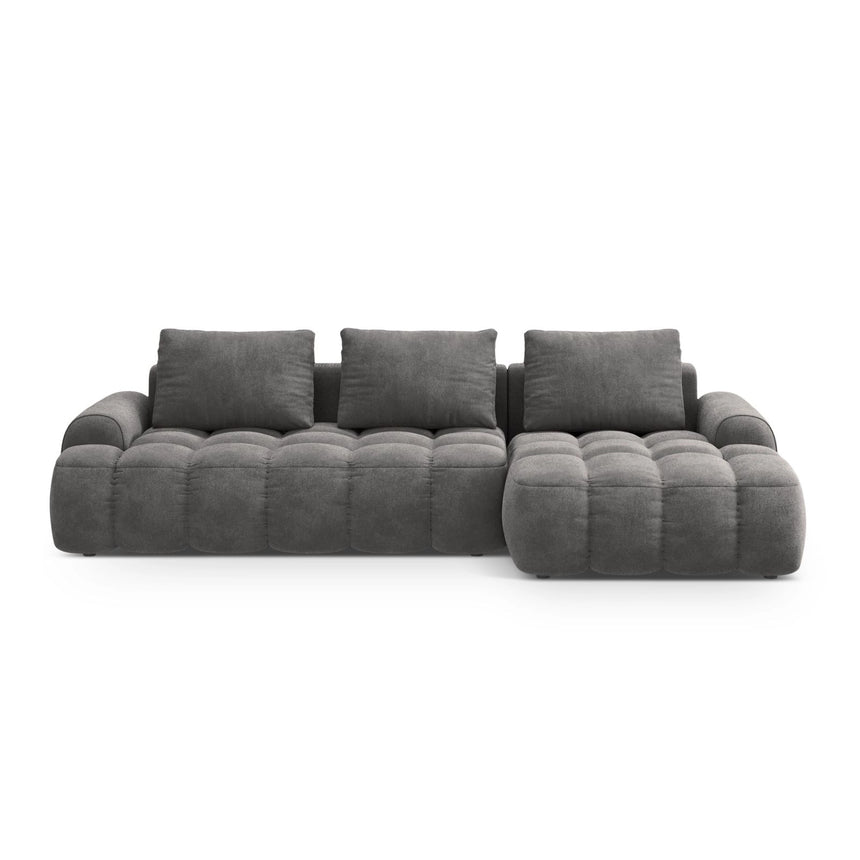 Linz 3-Sitzer Ecksofa mit Schlaffunktion, Rechte Seite, aus Samt in Grau (Vogue 15), 275x142 cm von Cosmopolitan Design – Bild 1