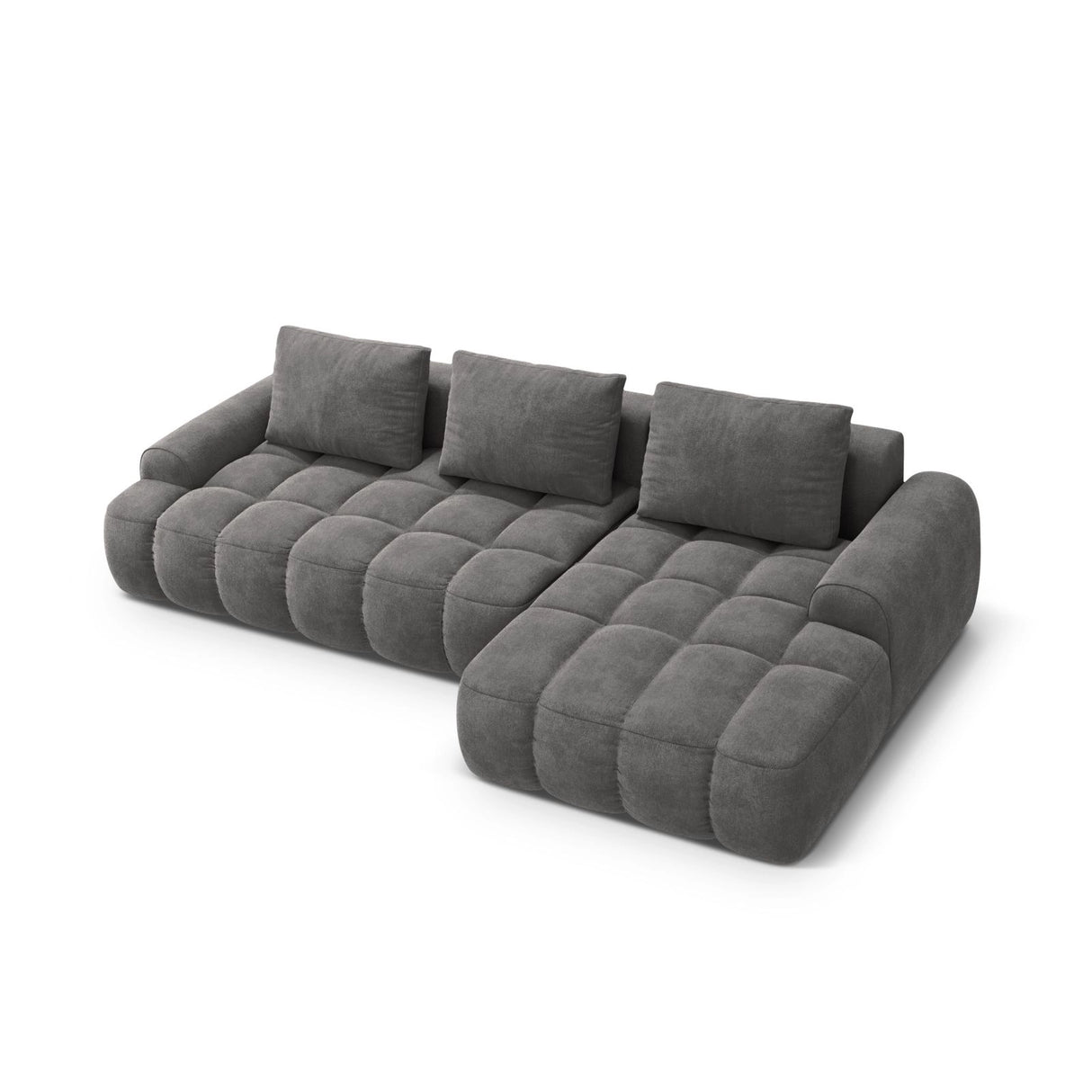Linz 3-Sitzer Ecksofa mit Schlaffunktion, Rechte Seite, aus Samt in Grau (Vogue 15), 275x142 cm von Cosmopolitan Design – Bild 5