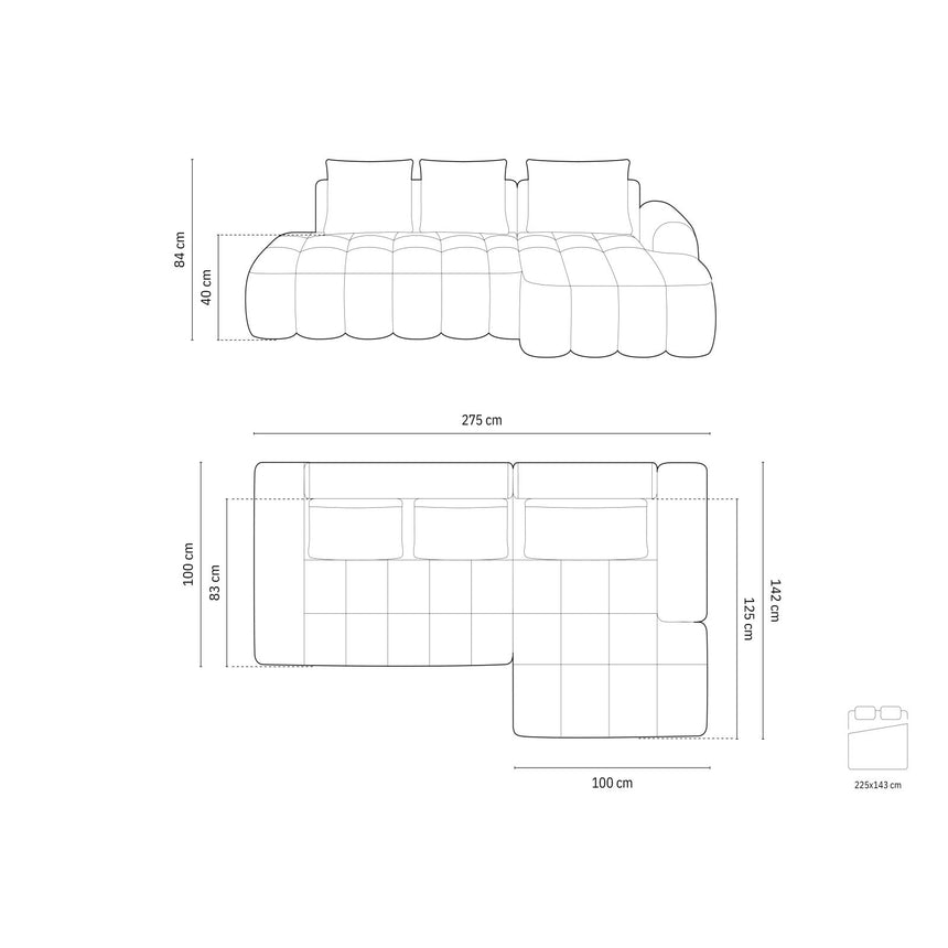 Linz 3-Sitzer Ecksofa mit Schlaffunktion, Rechte Seite, aus Samt in Grün (Vogue 11), 275x142 cm von Cosmopolitan Design – Bild 3