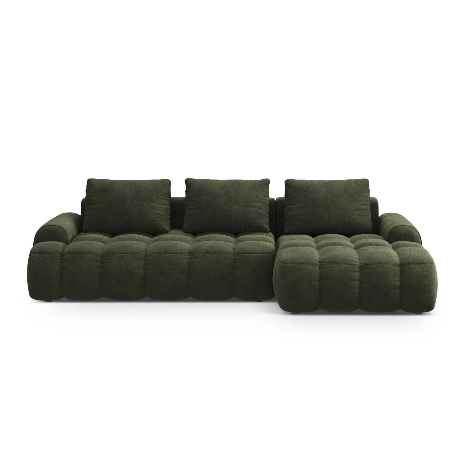 Linz 3-Sitzer Ecksofa mit Schlaffunktion, Rechte Seite, aus Samt in Grün (Vogue 11), 275x142 cm von Cosmopolitan Design – Bild 1