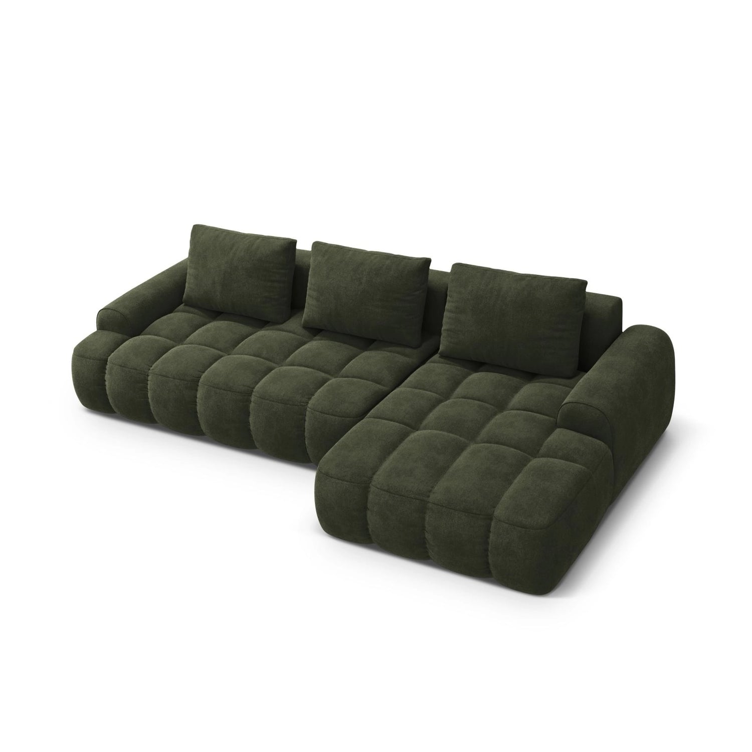 Linz 3-Sitzer Ecksofa mit Schlaffunktion, Rechte Seite, aus Samt in Grün (Vogue 11), 275x142 cm von Cosmopolitan Design – Bild 5