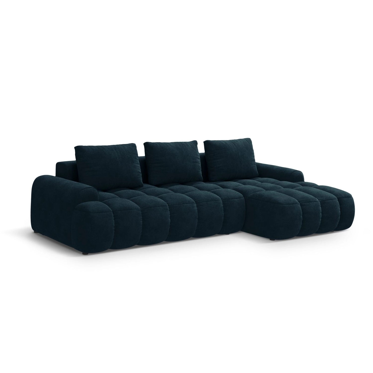 Linz 3-Sitzer Ecksofa mit Schlaffunktion, Rechte Seite, aus Samt in Tiefes Petrol (Vogue 13), 275x142 cm von Cosmopolitan Design – Bild 4