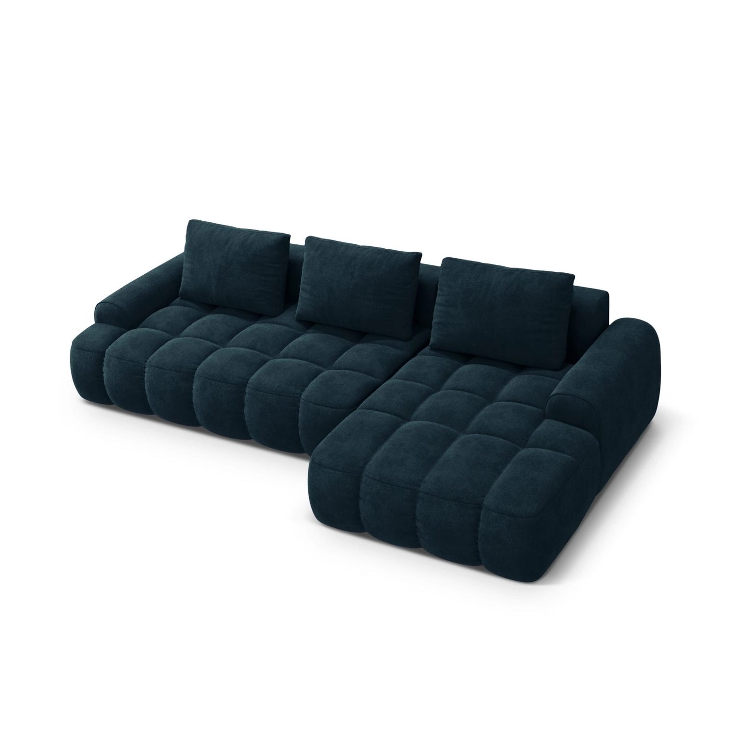 Linz 3-Sitzer Ecksofa mit Schlaffunktion, Rechte Seite, aus Samt in Tiefes Petrol (Vogue 13), 275x142 cm von Cosmopolitan Design – Bild 5