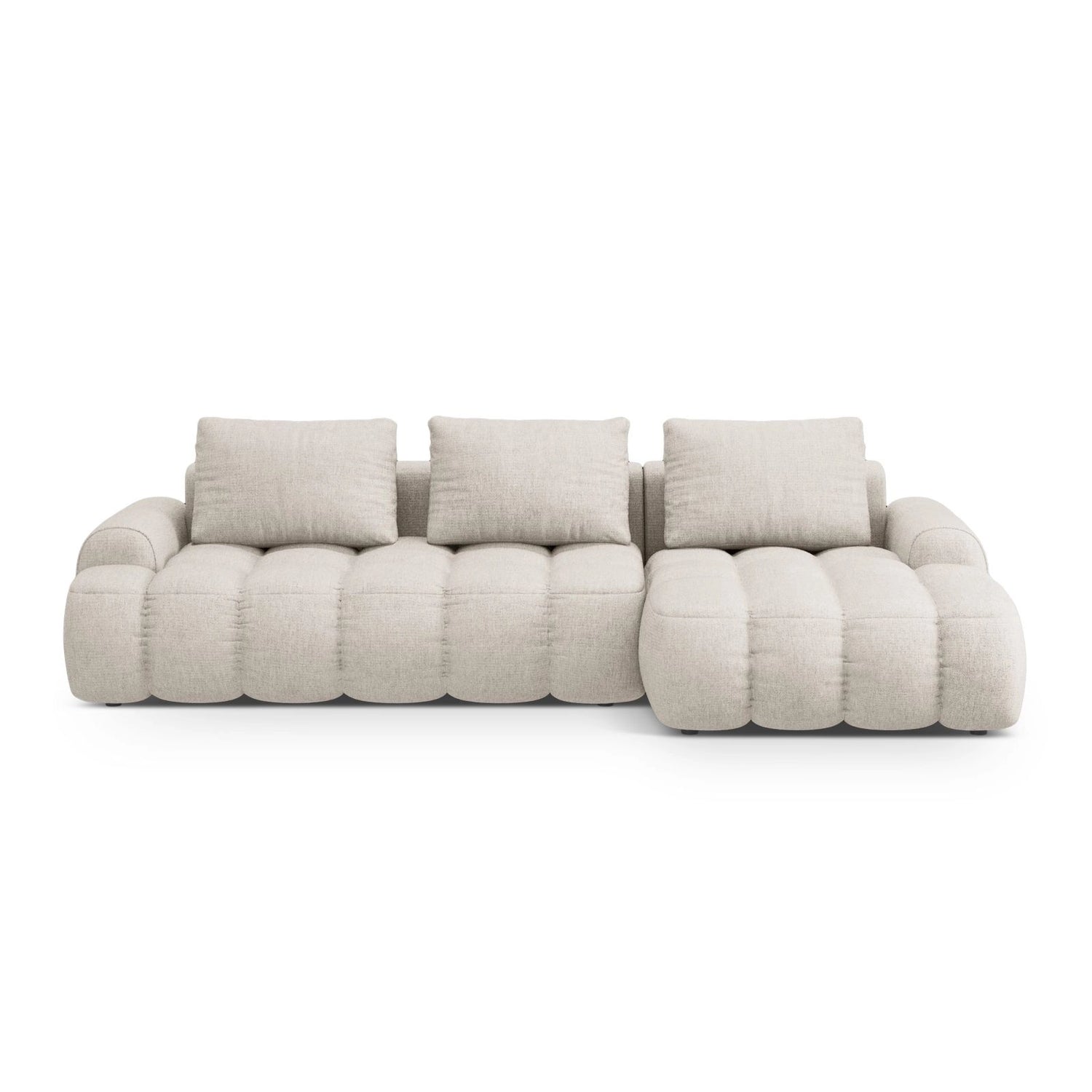 Linz 3-Sitzer Ecksofa mit Schlaffunktion, Rechte Seite, aus Strukturierter Stoff in Beige (Sorella 03), 275x142 cm von Cosmopolitan Design – Bild 1