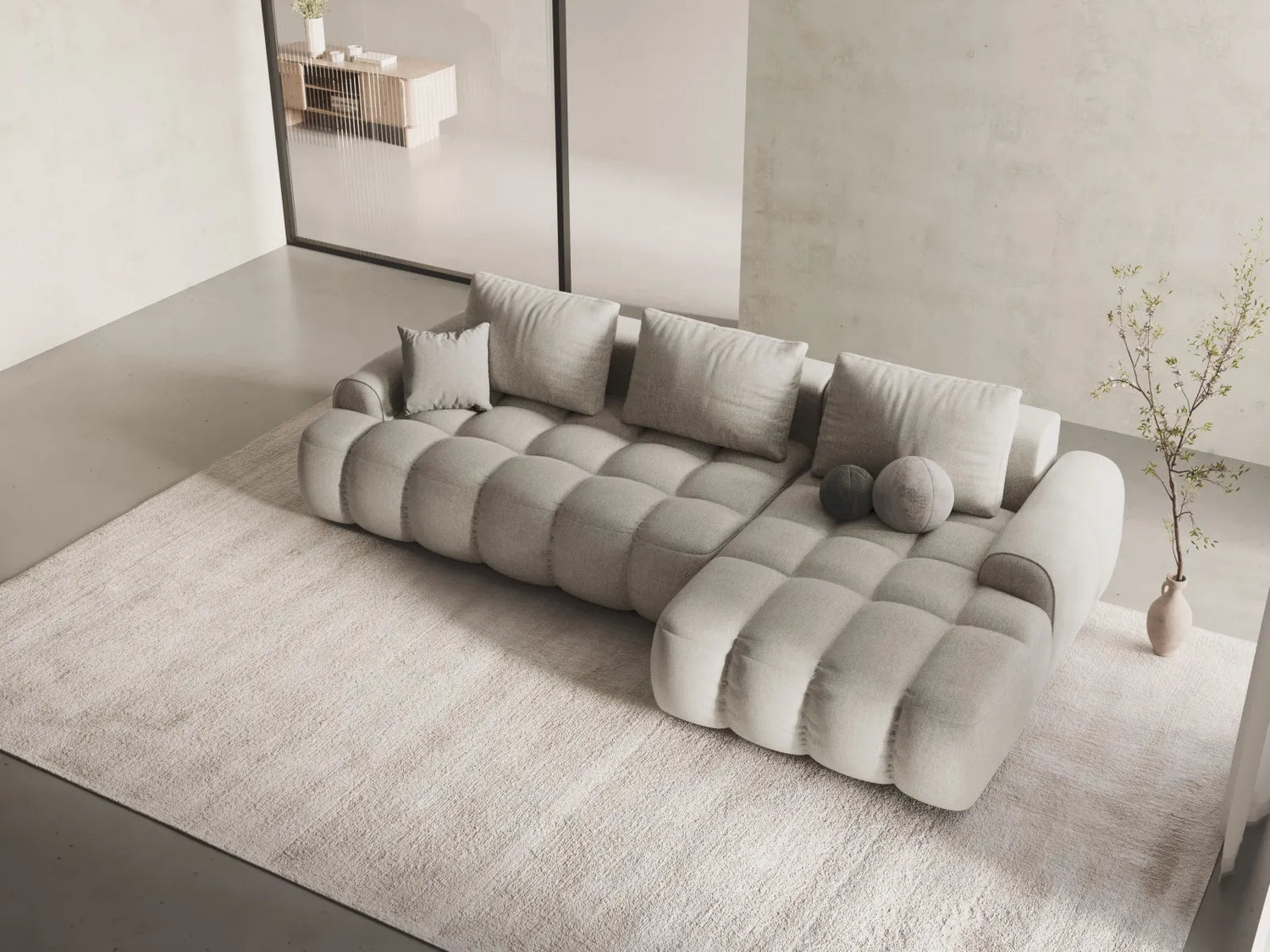 Linz 3-Sitzer Ecksofa mit Schlaffunktion, Rechte Seite, aus Strukturierter Stoff in Beige (Sorella 03), 275x142 cm von Cosmopolitan Design – Bild 2