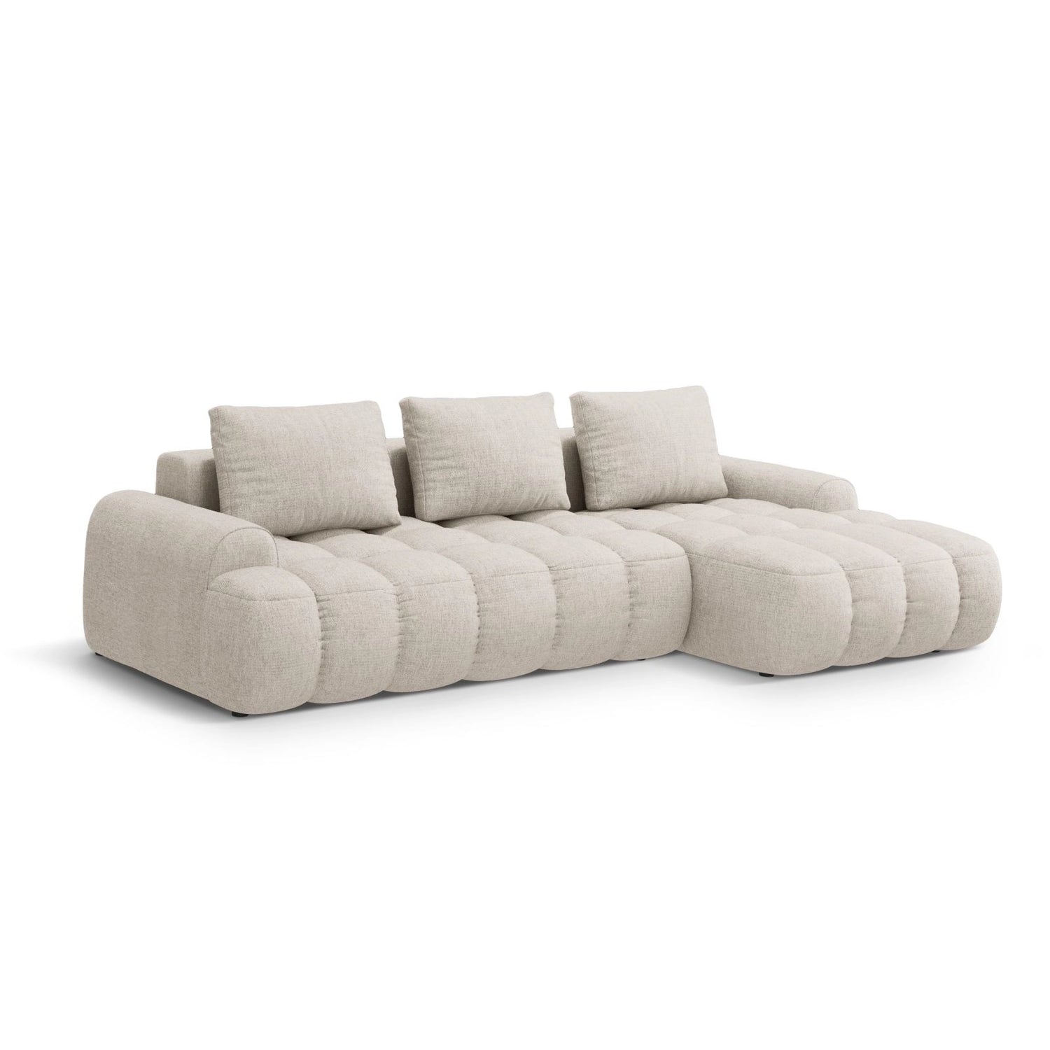 Linz 3-Sitzer Ecksofa mit Schlaffunktion, Rechte Seite, aus Strukturierter Stoff in Beige (Sorella 03), 275x142 cm von Cosmopolitan Design – Bild 4
