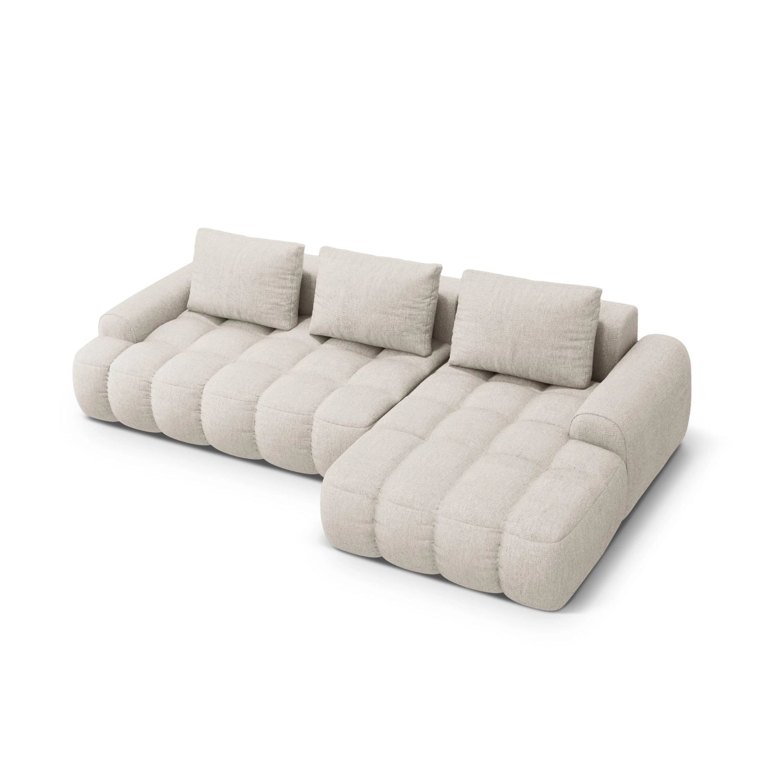 Linz 3-Sitzer Ecksofa mit Schlaffunktion, Rechte Seite, aus Strukturierter Stoff in Beige (Sorella 03), 275x142 cm von Cosmopolitan Design – Bild 5