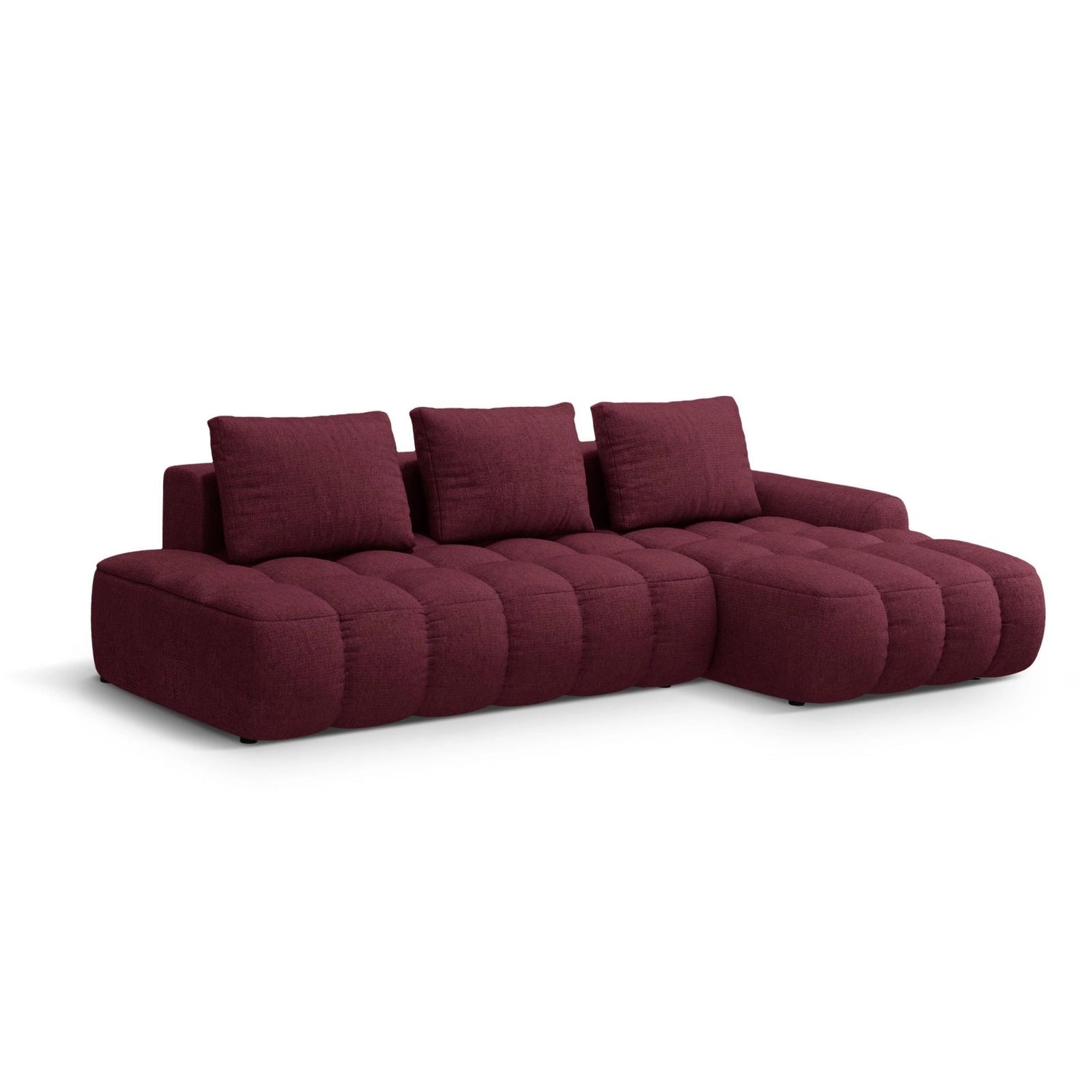 Linz 3-Sitzer Ecksofa mit Schlaffunktion, Rechte Seite, aus Strukturierter Stoff in Burgund (Sorella 59), 275x142 cm von Cosmopolitan Design – Bild 4