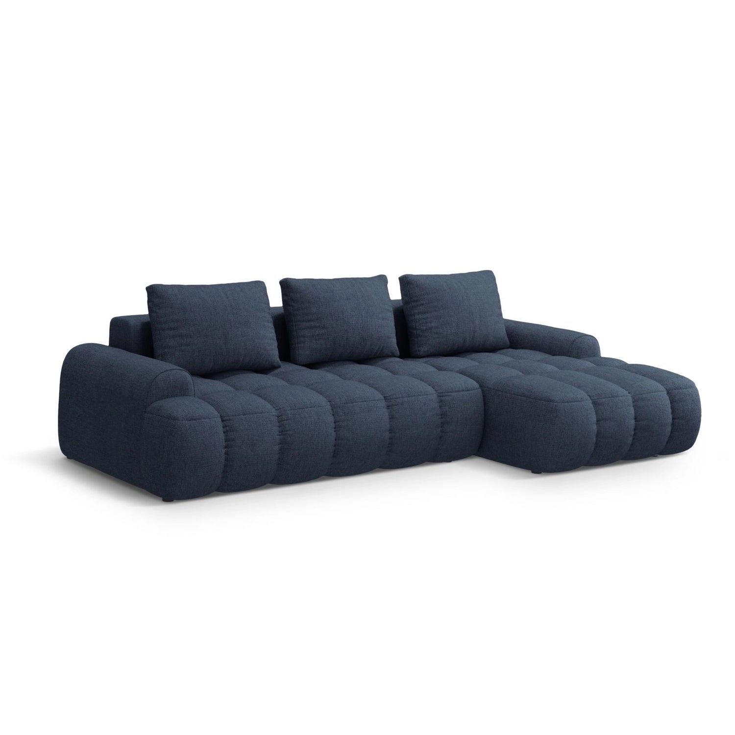 Linz 3-Sitzer Ecksofa mit Schlaffunktion, Rechte Seite, aus Strukturierter Stoff in Dunkelblau (Sorella 77), 275x142 cm von Cosmopolitan Design – Bild 4