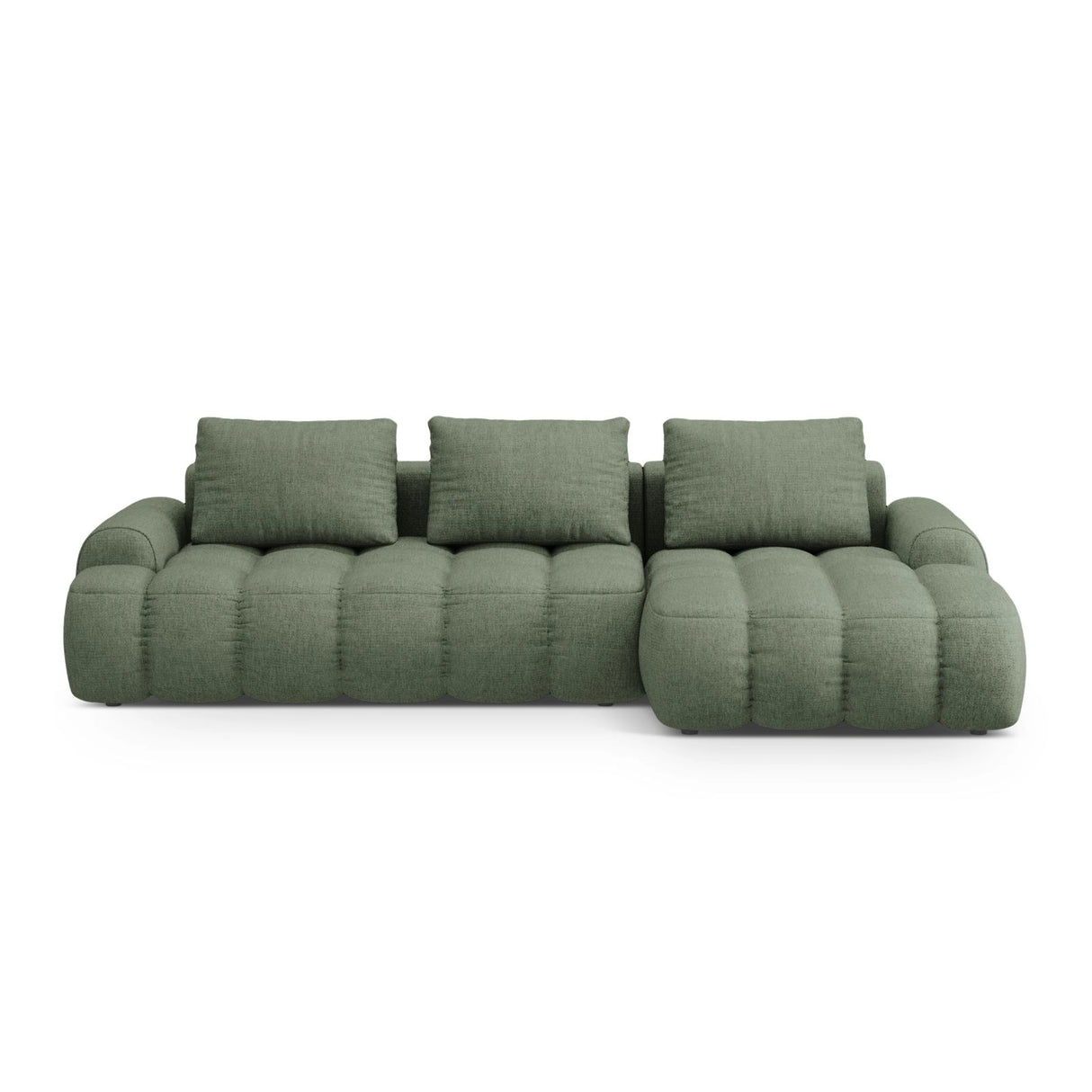 Linz 3-Sitzer Ecksofa mit Schlaffunktion, Rechte Seite, aus Strukturierter Stoff in Dunkles olivgrün (Sorella 34), 275x142 cm von Cosmopolitan Design – Bild 1