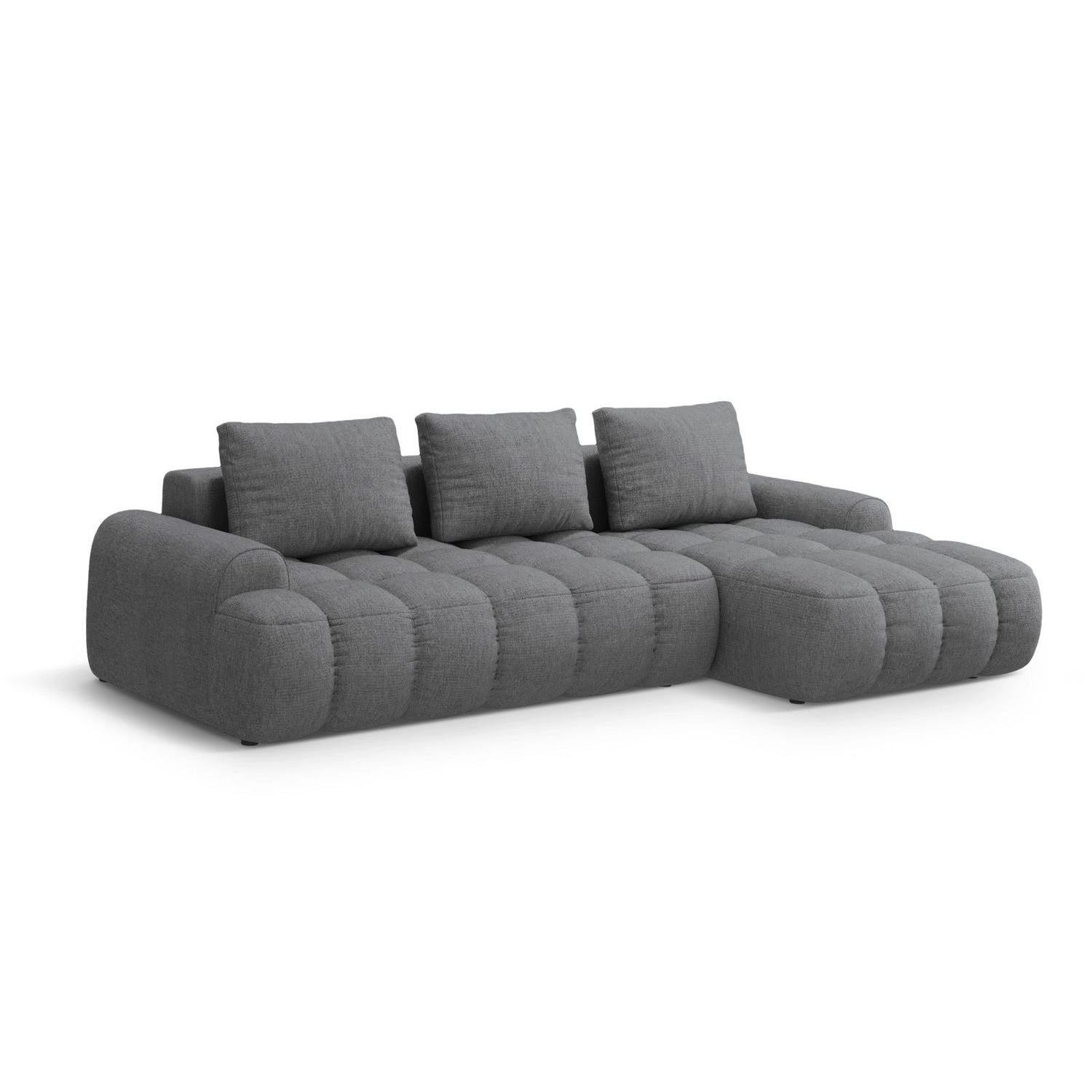 Linz 3-Sitzer Ecksofa mit Schlaffunktion, Rechte Seite, aus Strukturierter Stoff in Grau (Sorella 89), 275x142 cm von Cosmopolitan Design – Bild 4