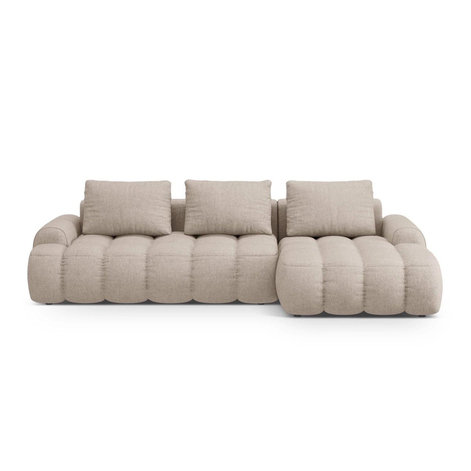 Linz 3-Sitzer Ecksofa mit Schlaffunktion, Rechte Seite, aus Strukturierter Stoff in Sand (Sorella 05), 275x142 cm von Cosmopolitan Design – Bild 1