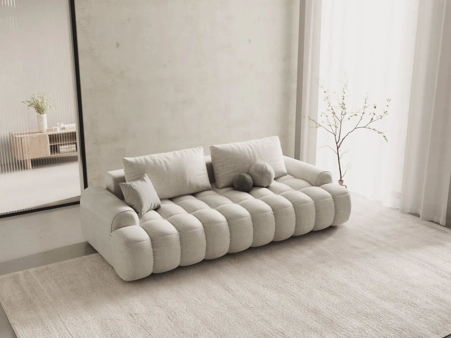Linz 4-Sitzer Sofa mit Schlaffunktion und Stauraum, aus Strukturierter Stoff in Beige (Sorella 03), 250x100x84 cm von Cosmopolitan Design – Bild 2