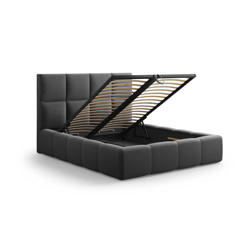 Livigno Bett mit Kopfteil und Stauraum aus Samt in Grau (Bluvel 14), 180x200 cm von Cosmopolitan Design – Bild 4