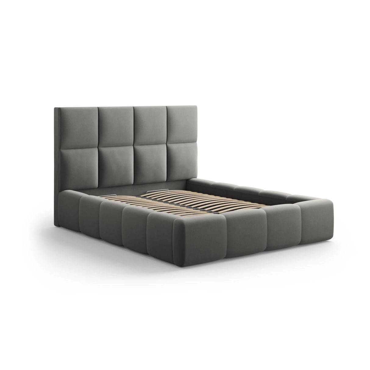 Livigno Bett mit Kopfteil und Stauraum aus Samt in Hellgrau (Bluvel 13), 160x200 cm von Cosmopolitan Design – Bild 2