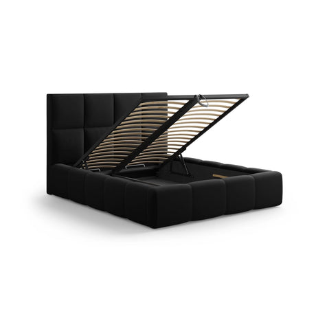 Livigno Bett mit Kopfteil und Stauraum aus Samt in Schwarz (Bluvel 19), 160x200 cm von Cosmopolitan Design – Bild 4