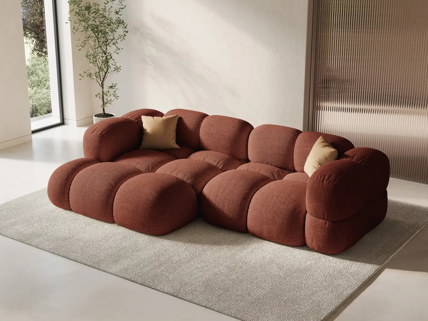 Loretto 3-Sitzer Ecksofa, Linke Seite, aus Strukturierter Stoff in Koralle (Sorella 58), 250x147x68 cm von Cosmopolitan Design – Bild 2