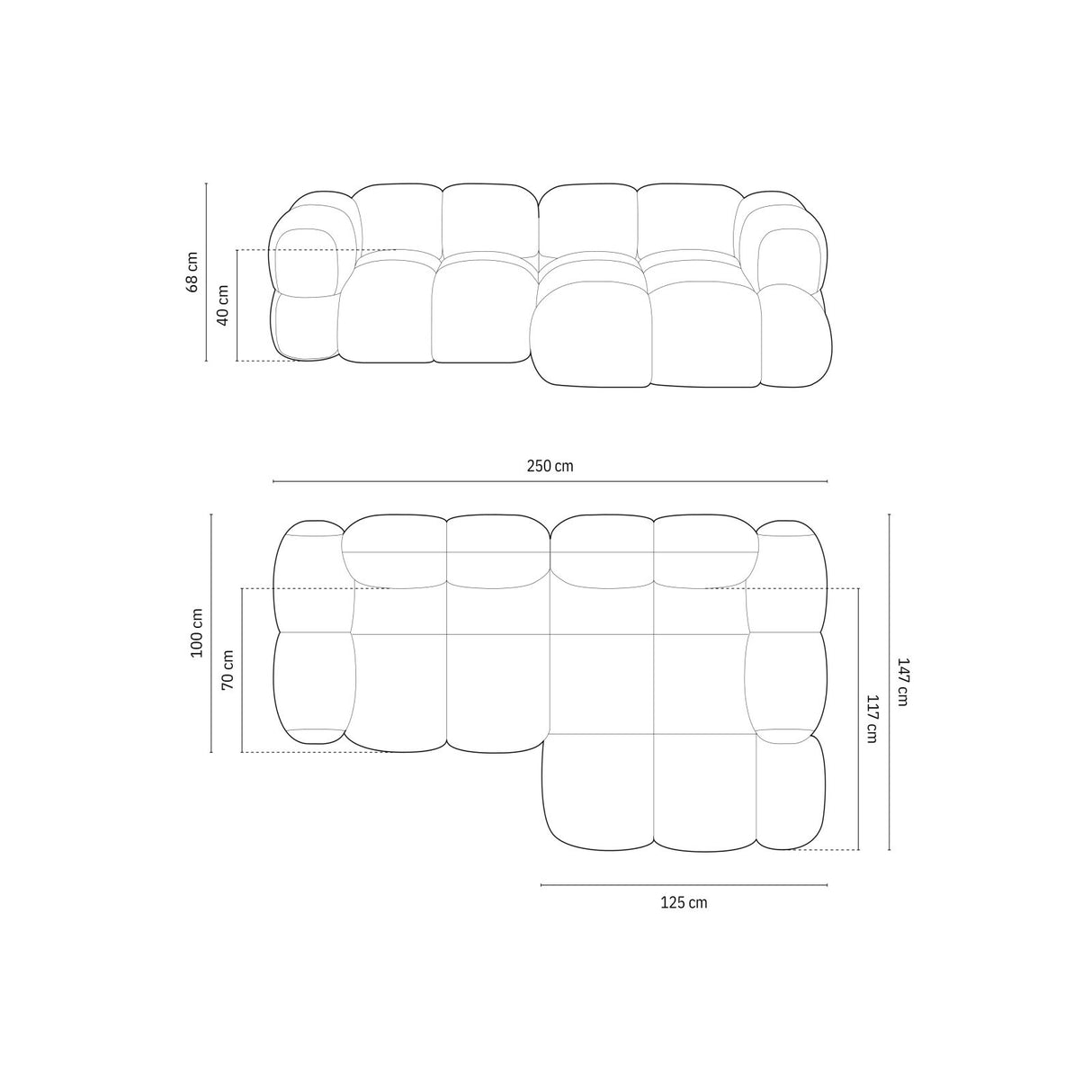 Loretto 3-Sitzer Ecksofa, Rechte Seite, aus Samt in Grau (Vogue 15), 250x147x68 cm von Cosmopolitan Design – Bild 3