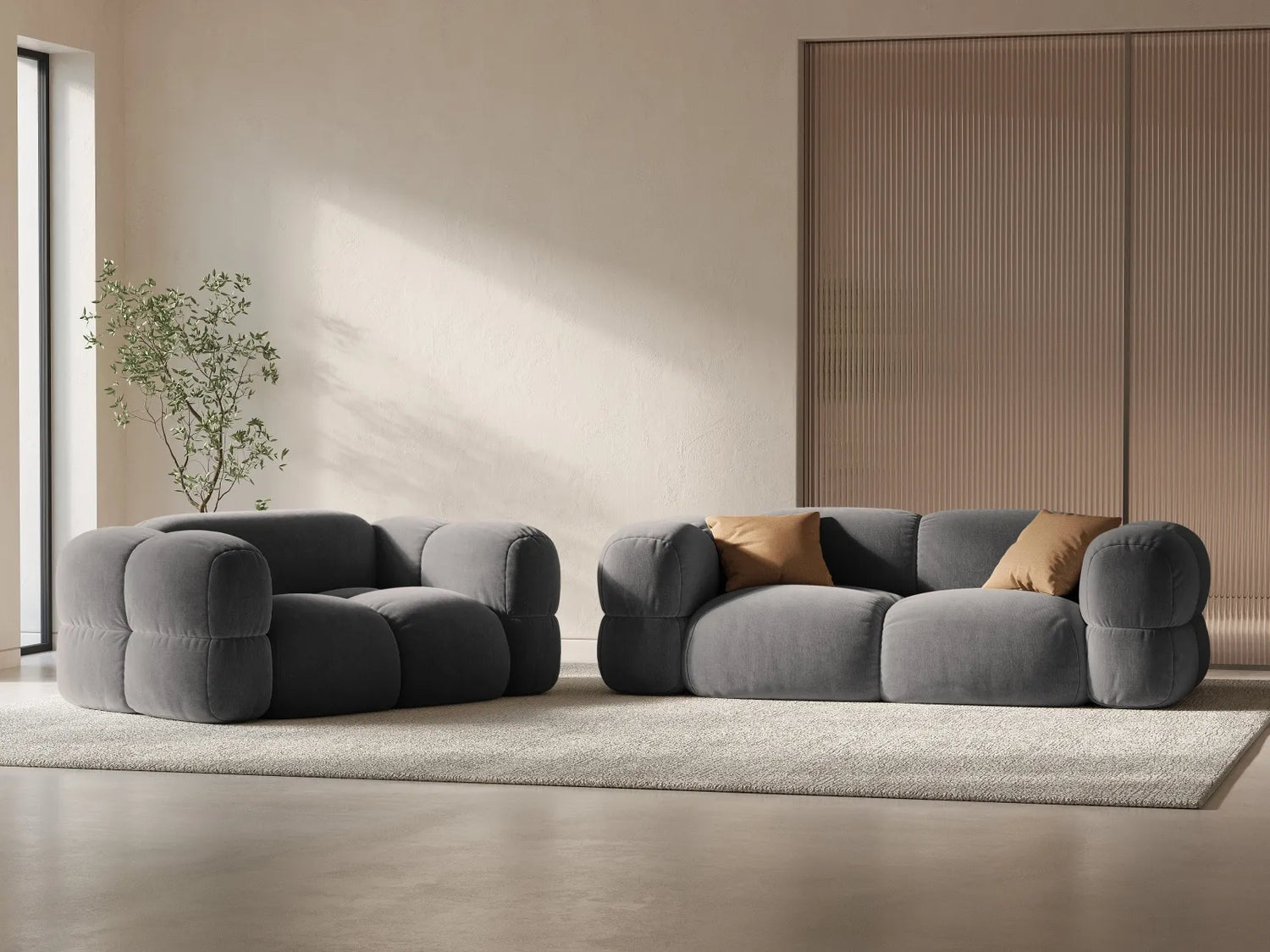 Loretto 3-Sitzer Sofa aus Samt in Grau (Vogue 15), 210x100x68 cm von Cosmopolitan Design – Bild 2