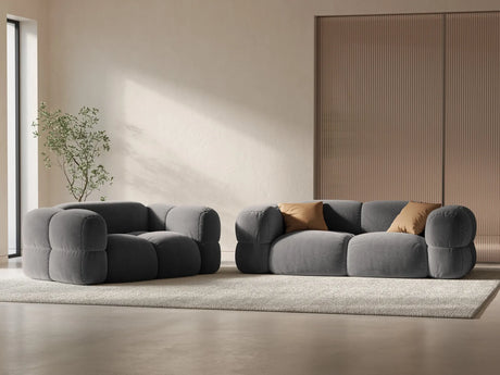 Loretto 3-Sitzer Sofa aus Samt in Grau (Vogue 15), 210x100x68 cm von Cosmopolitan Design – Bild 2