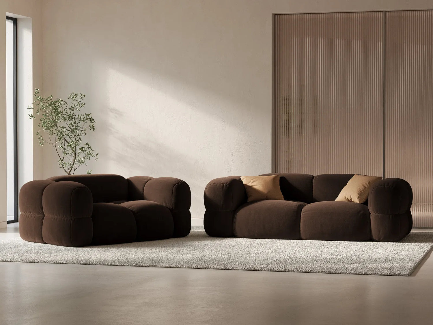 Loretto 3-Sitzer Sofa aus Samt in Schokolade (Vogue 6), 210x100x68 cm von Cosmopolitan Design – Bild 2