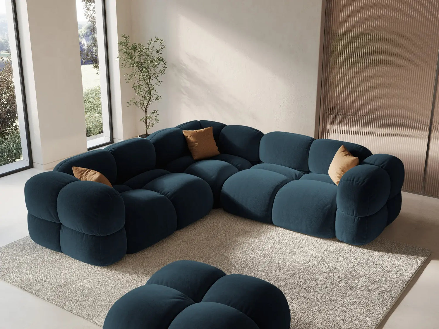 Loretto 4-Sitzer Ecksofa, symmetrisch, aus Samt in Tiefes Petrol (Vogue 13), 250x250x68 cm von Cosmopolitan Design – Bild 2