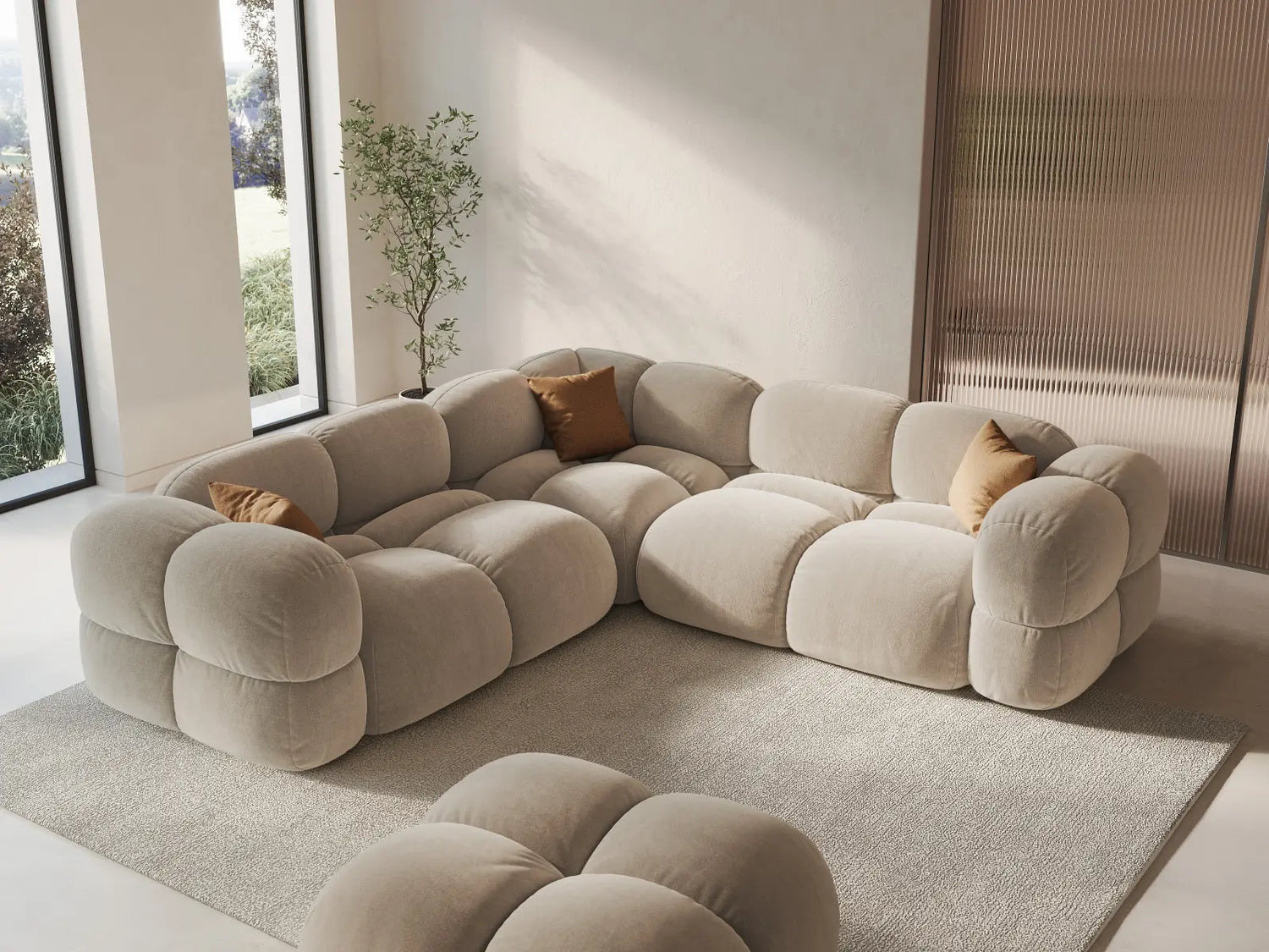 Loretto 4-Sitzer Ecksofa, symmetrisch, aus Samt oder Strukturstoff, 250x250x68 cm von Cosmopolitan Design – Bild 2
