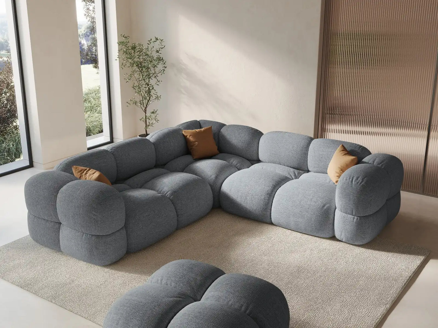 Loretto 4-Sitzer Ecksofa, symmetrisch, aus Strukturierter Stoff in Grau (Sorella 89), 250x250x68 cm von Cosmopolitan Design – Bild 2