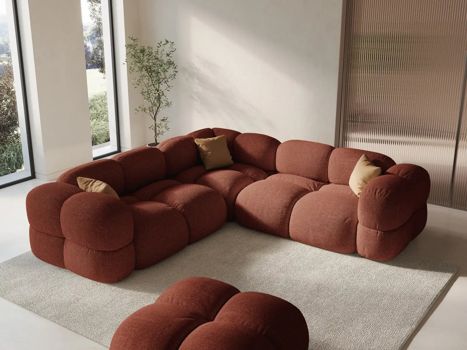 Loretto 4-Sitzer Ecksofa, symmetrisch, aus Strukturierter Stoff in Koralle (Sorella 58), 250x250x68 cm von Cosmopolitan Design – Bild 2