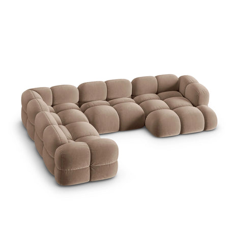 Loretto 5-Sitzer Panorama Ecksofa, Linke Seite, aus Samt in Dunkelbeige (Vogue 3), Beine aus Schwarzes Plastik, 345x250x68 cm von Cosmopolitan Design – Bild 4