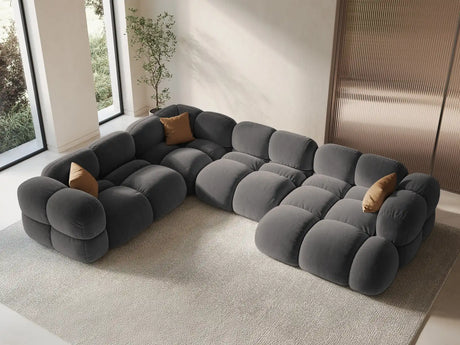 Loretto 5-Sitzer Panorama Ecksofa, Linke Seite, aus Samt in Grau (Vogue 15), Beine aus Schwarzes Plastik, 345x250x68 cm von Cosmopolitan Design – Bild 2