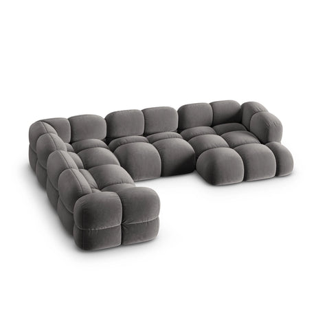 Loretto 5-Sitzer Panorama Ecksofa, Linke Seite, aus Samt in Grau (Vogue 15), Beine aus Schwarzes Plastik, 345x250x68 cm von Cosmopolitan Design – Bild 4