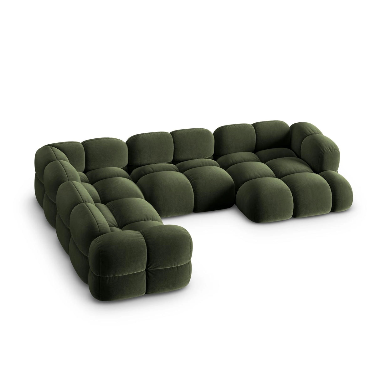 Loretto 5-Sitzer Panorama Ecksofa, Linke Seite, aus Samt in Grün (Vogue 11), Beine aus Schwarzes Plastik, 345x250x68 cm von Cosmopolitan Design – Bild 4