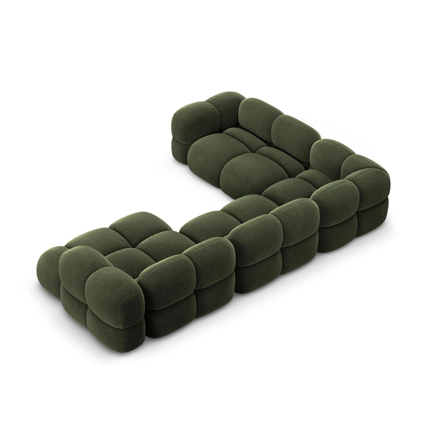 Loretto 5-Sitzer Panorama Ecksofa, Linke Seite, aus Samt in Grün (Vogue 11), Beine aus Schwarzes Plastik, 345x250x68 cm von Cosmopolitan Design – Bild 5