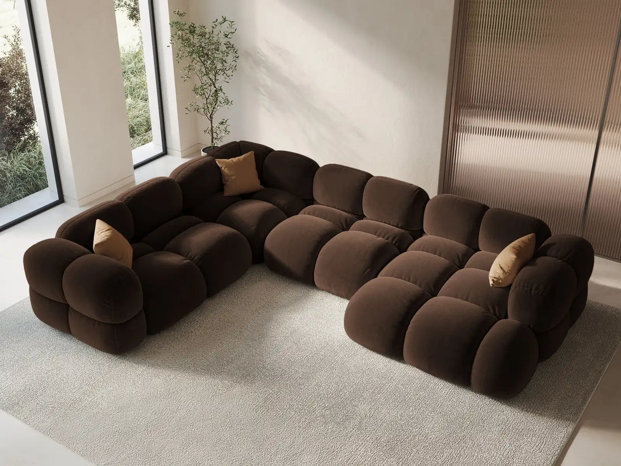Loretto 5-Sitzer Panorama Ecksofa, Linke Seite, aus Samt in Schokolade (Vogue 6), Beine aus Schwarzes Plastik, 345x250x68 cm von Cosmopolitan Design – Bild 2